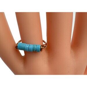 Copper And  Turquoise Line Ring Handcrafted Made In USA Size 8 Minimalist